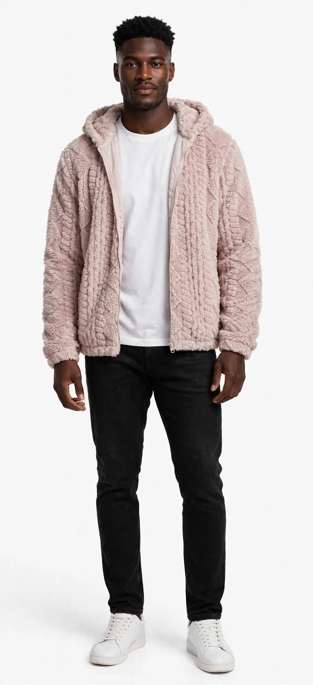 Jacquard Plush Zip-Up Hoodie Cardigan – Men's