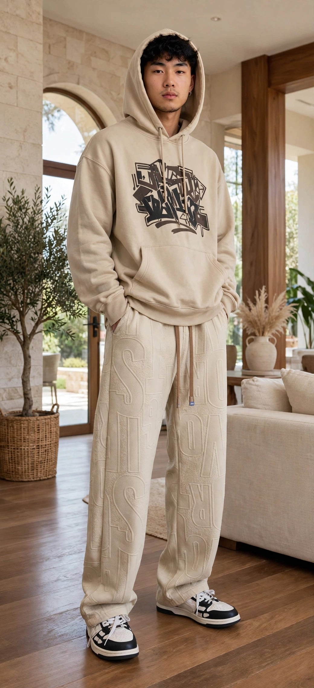 Men's Straight Leg Jacquard Trousers – Elastic Waist Casual Pants