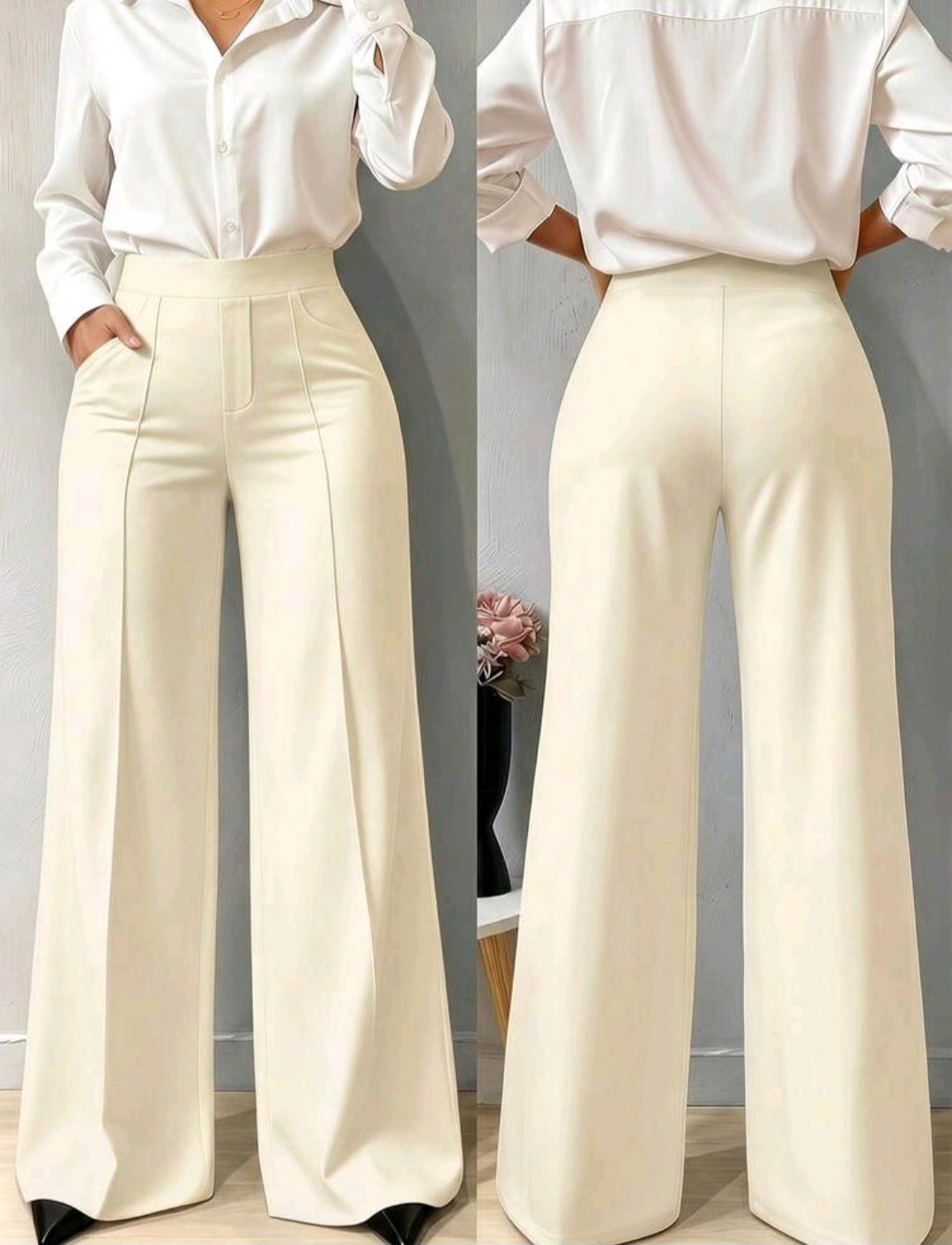 Women's High-Waist Wide Leg Pants – Elastic Waist, Real Pockets, Quiet Luxury