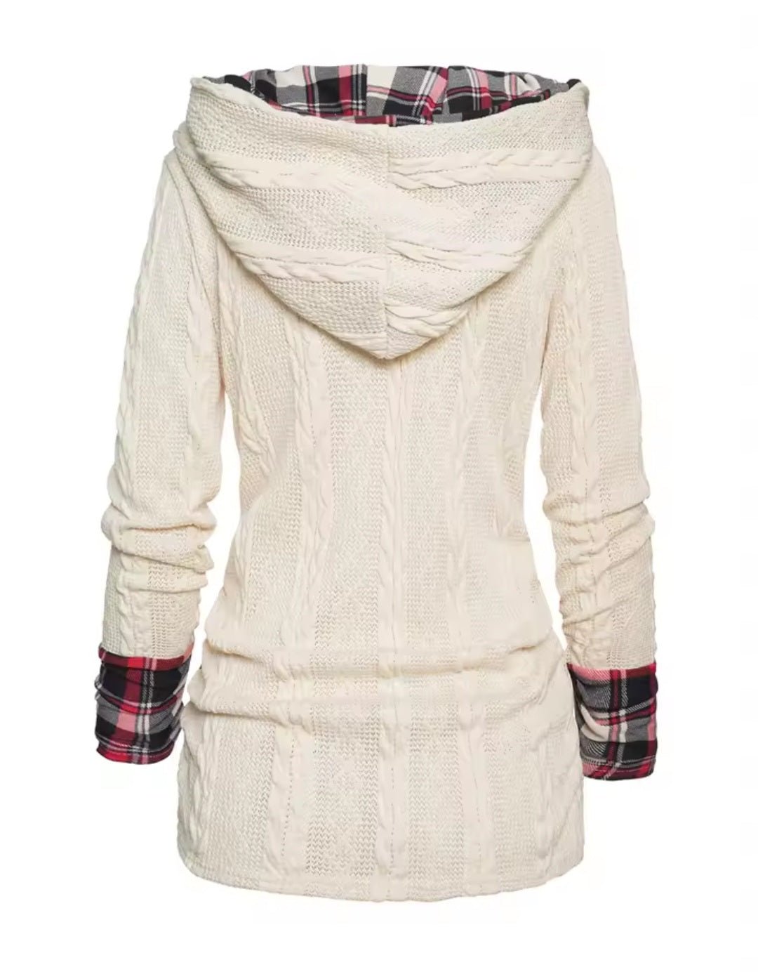 Twisted Cable Knit Plaid Hooded Pullover Sweater – Women's Casual Long Sleeve Top - GLITCH - BELLE