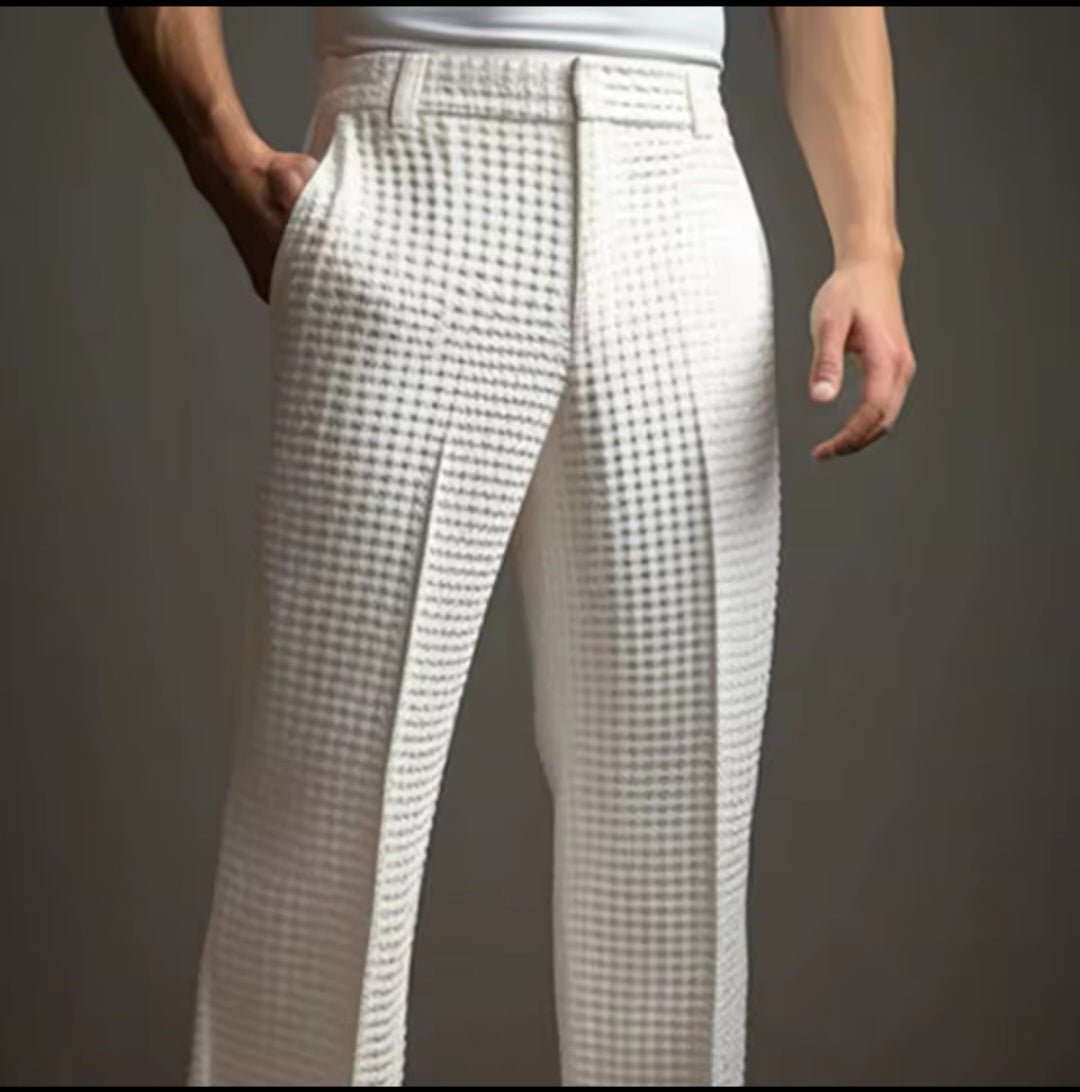 Men's Elegant Waffle Suit Pants – Solid Loose Straight Trousers | Business Casual & Vacation - GLITCH - BELLE