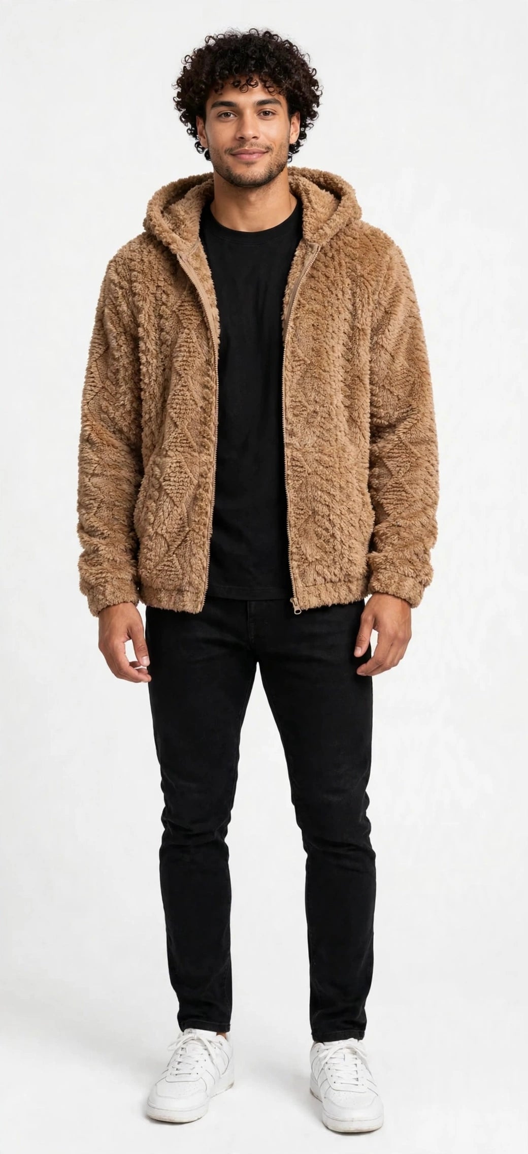 Jacquard Plush Zip-Up Hoodie Cardigan – Men's