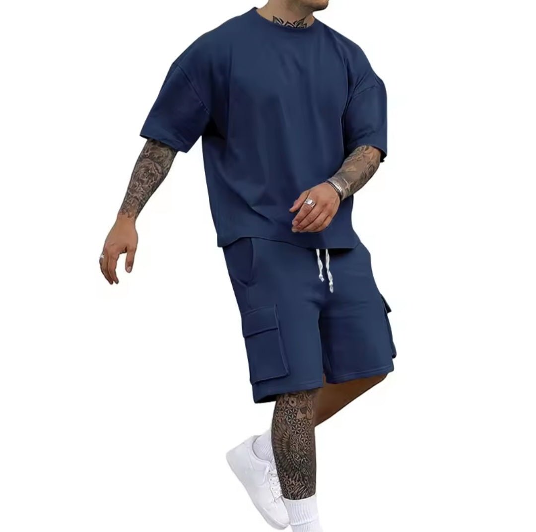 Summer Men's Casual Sporty T-Shirt Shorts Set - GLITCH - BELLE