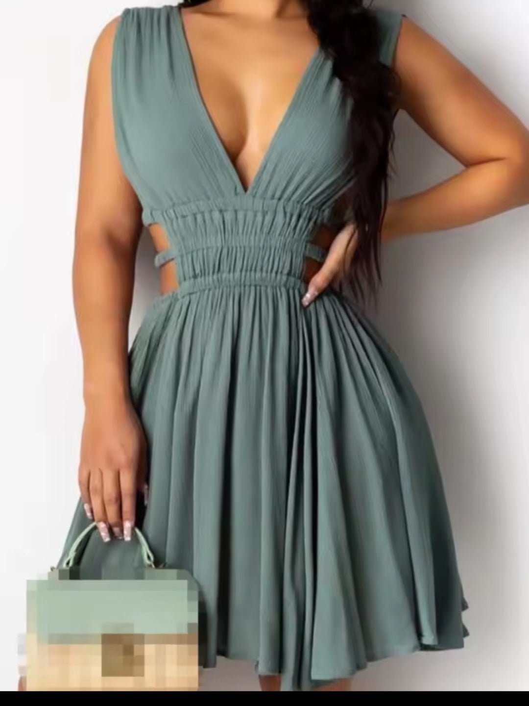 Spring/Summer Women's Elegant Sleeveless Cutout Ruched Backless Dress - GLITCH - BELLE