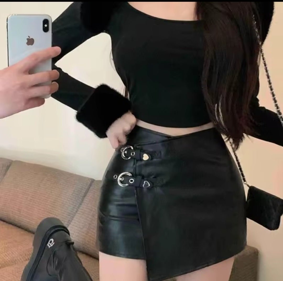 Sexy Irregular A - Shape High Waist PU Leather Hip Mini Skirt - GLITCH - BELLE