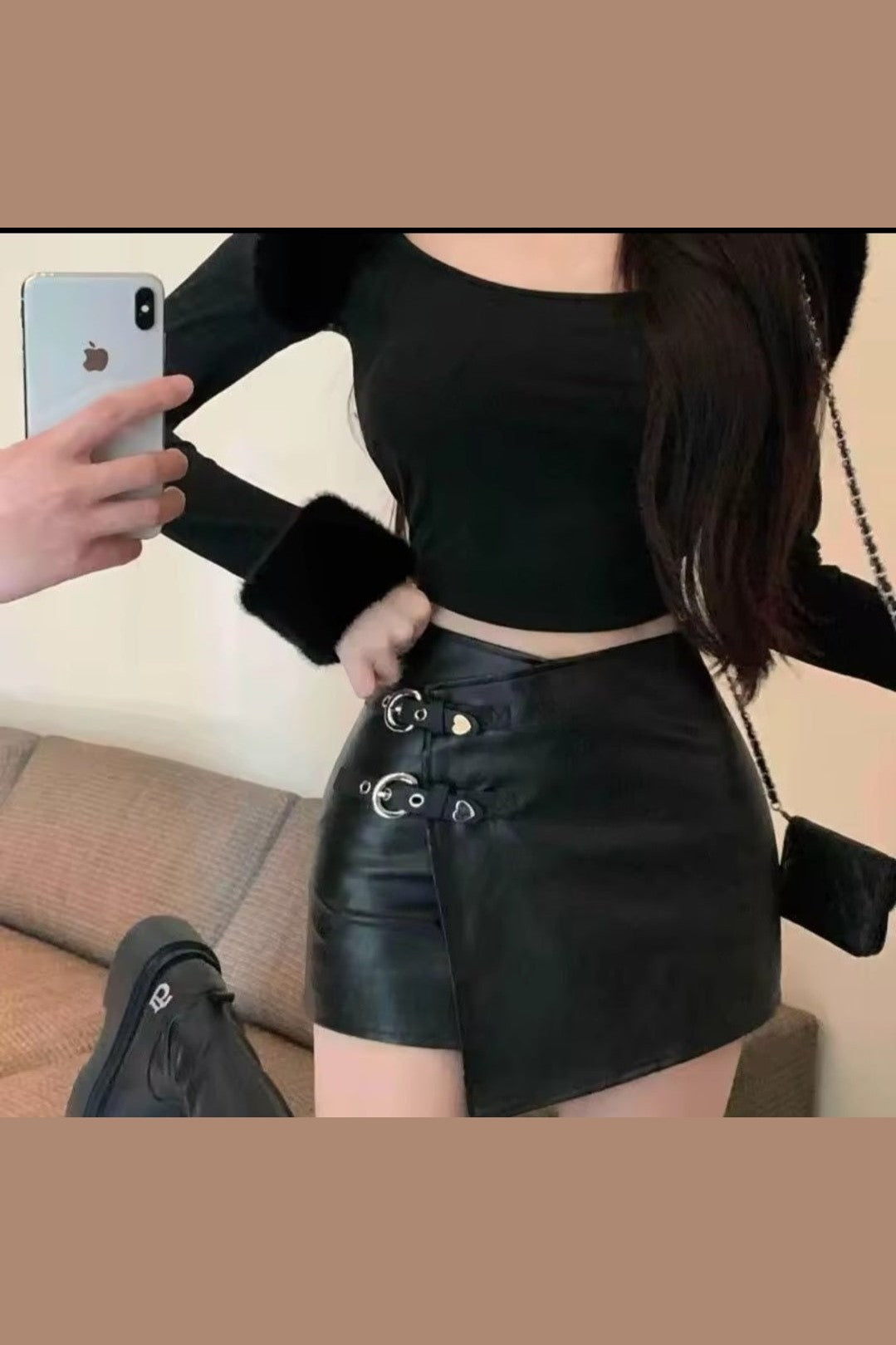 Sexy Irregular A-Shape High Waist PU Leather Hip Mini Skirt - GLITCH-BELLE