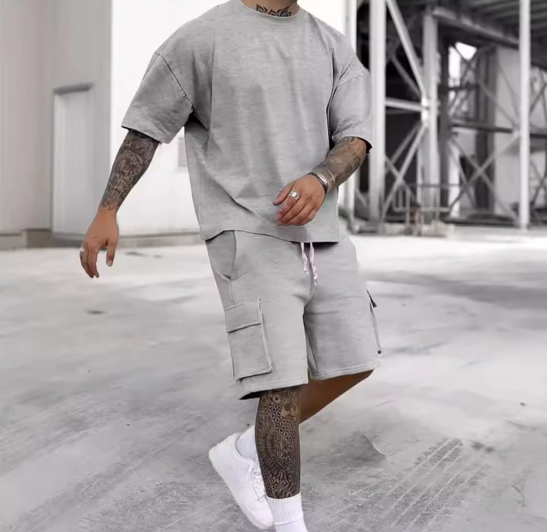 Summer Men's Casual Sporty T-Shirt Shorts Set - GLITCH - BELLE