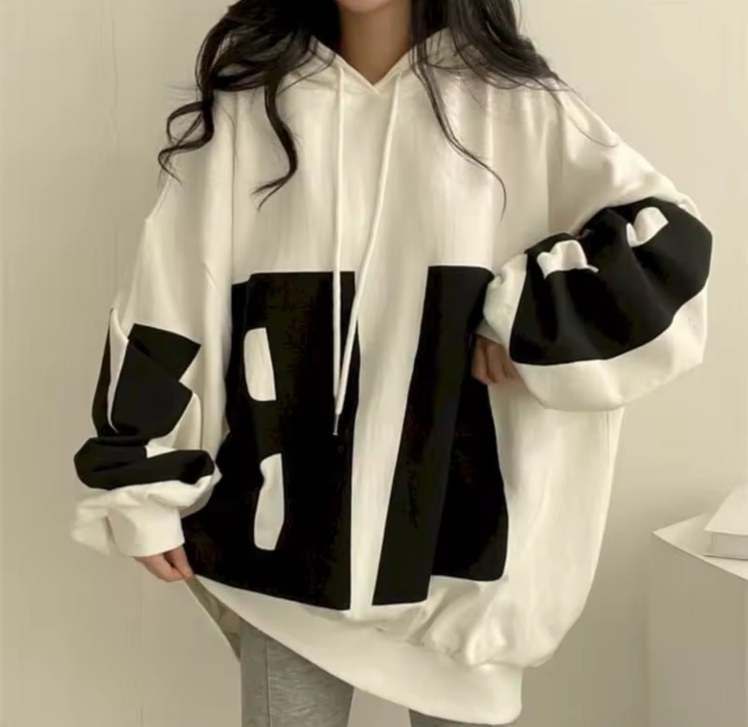 Fashion Letter Print Oversized Hoodie – Women's Street Sports Casual Loose Hooded Pullover Top 2025 - GLITCH - BELLE