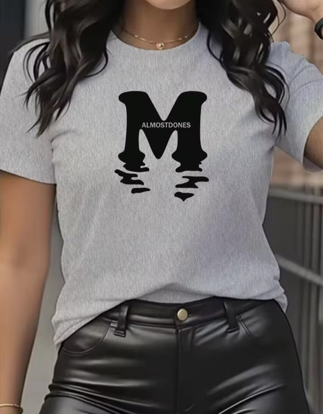 Cotton Sporty Letter Print Round - Neck T-Shirt - GLITCH - BELLE