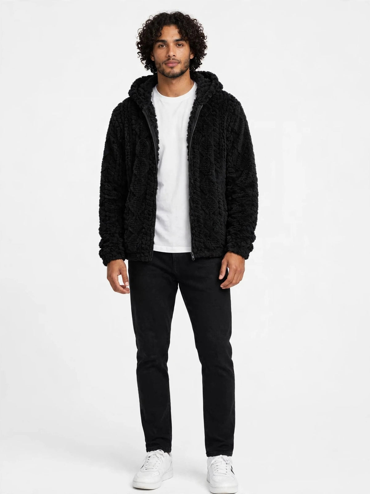 Jacquard Plush Zip-Up Hoodie Cardigan – Men's