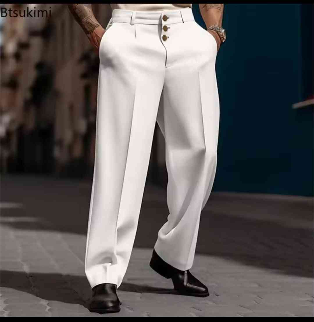 Men's Formal Straight - Leg Dress Pants – Three - Button Solid Trousers - GLITCH - BELLE