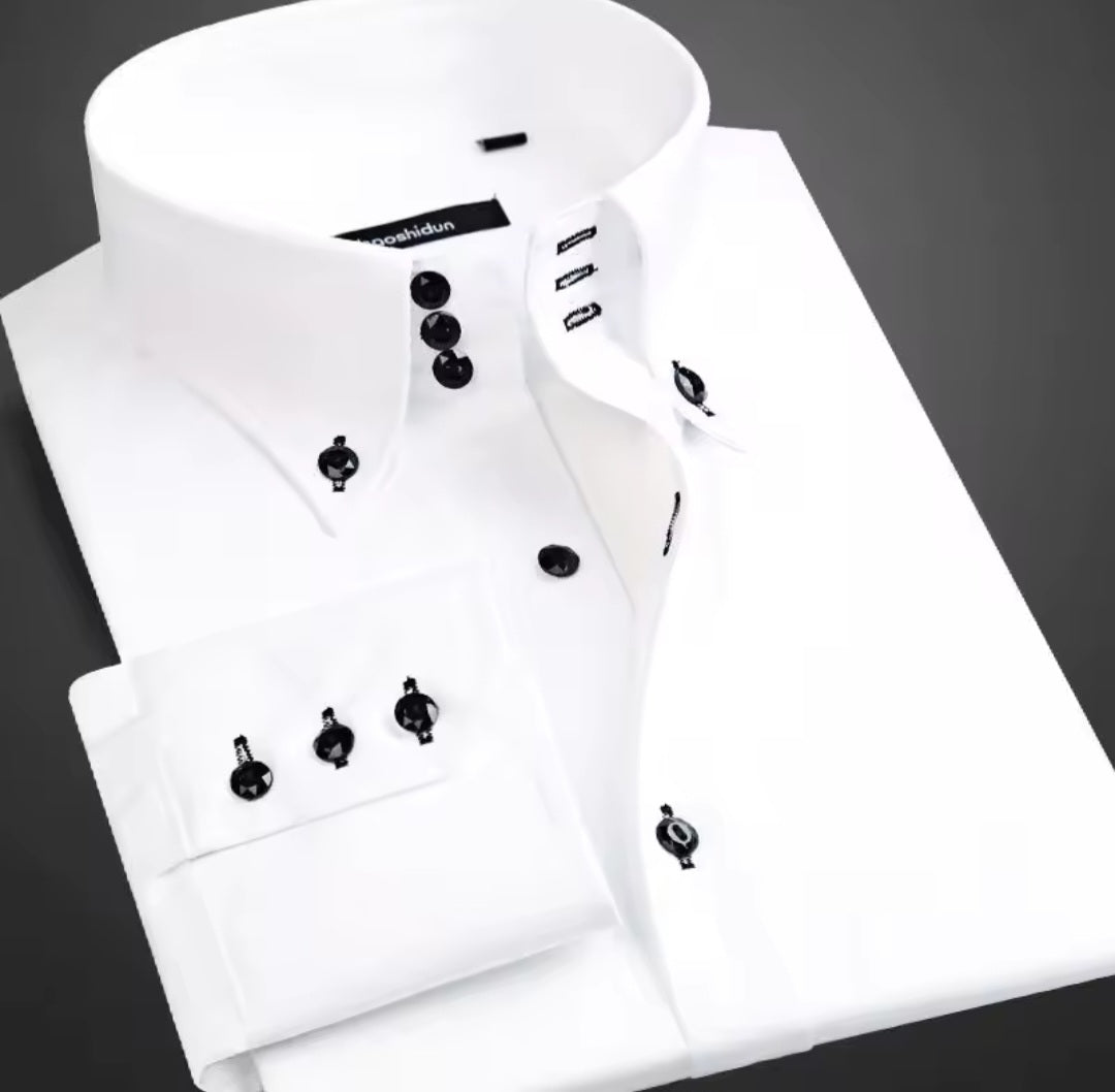 Men's Button - Down Dress Shirt Slim Fit | Formal Business Long Sleeve - GLITCH - BELLE