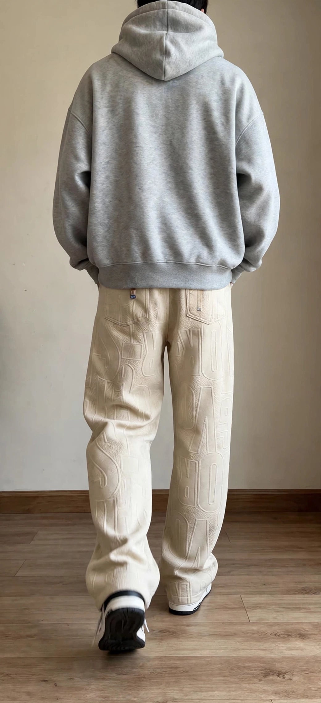 Men's Straight Leg Jacquard Trousers – Elastic Waist Casual Pants