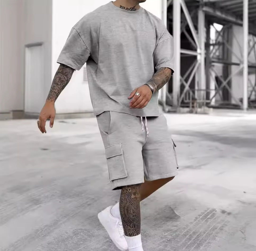 Summer Men's Casual Sporty T-Shirt Shorts Set - GLITCH - BELLE
