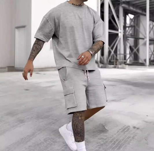 Summer Men's Casual Sporty T-Shirt Shorts Set - GLITCH - BELLE