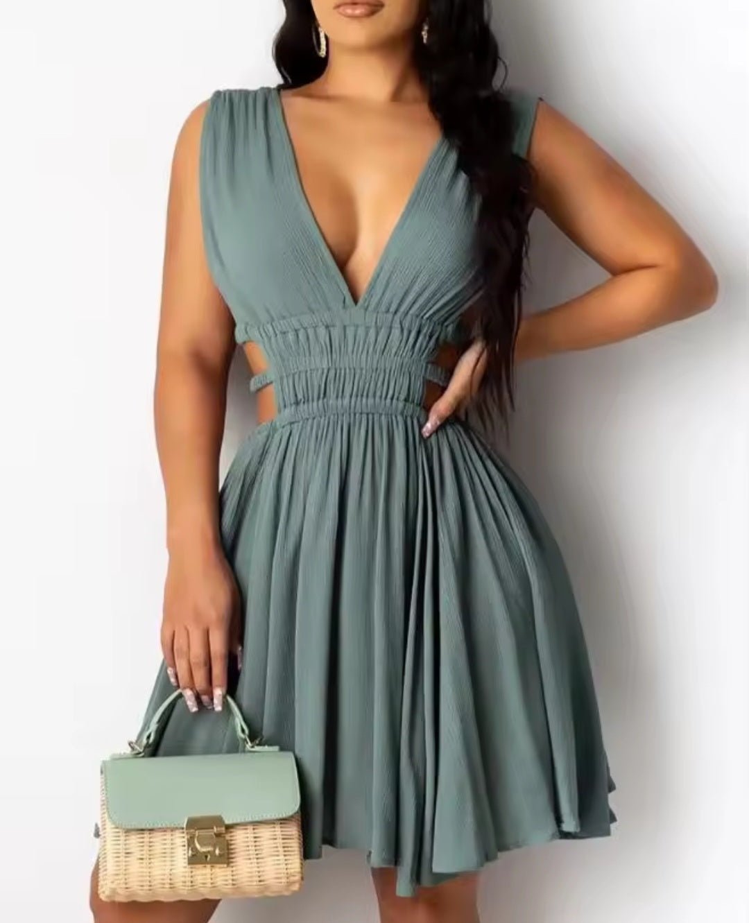 Spring/Summer Women's Elegant Sleeveless Cutout Ruched Backless Dress - GLITCH - BELLE