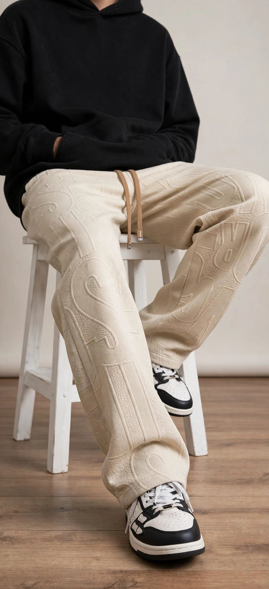 Men's Straight Leg Jacquard Trousers – Elastic Waist Casual Pants