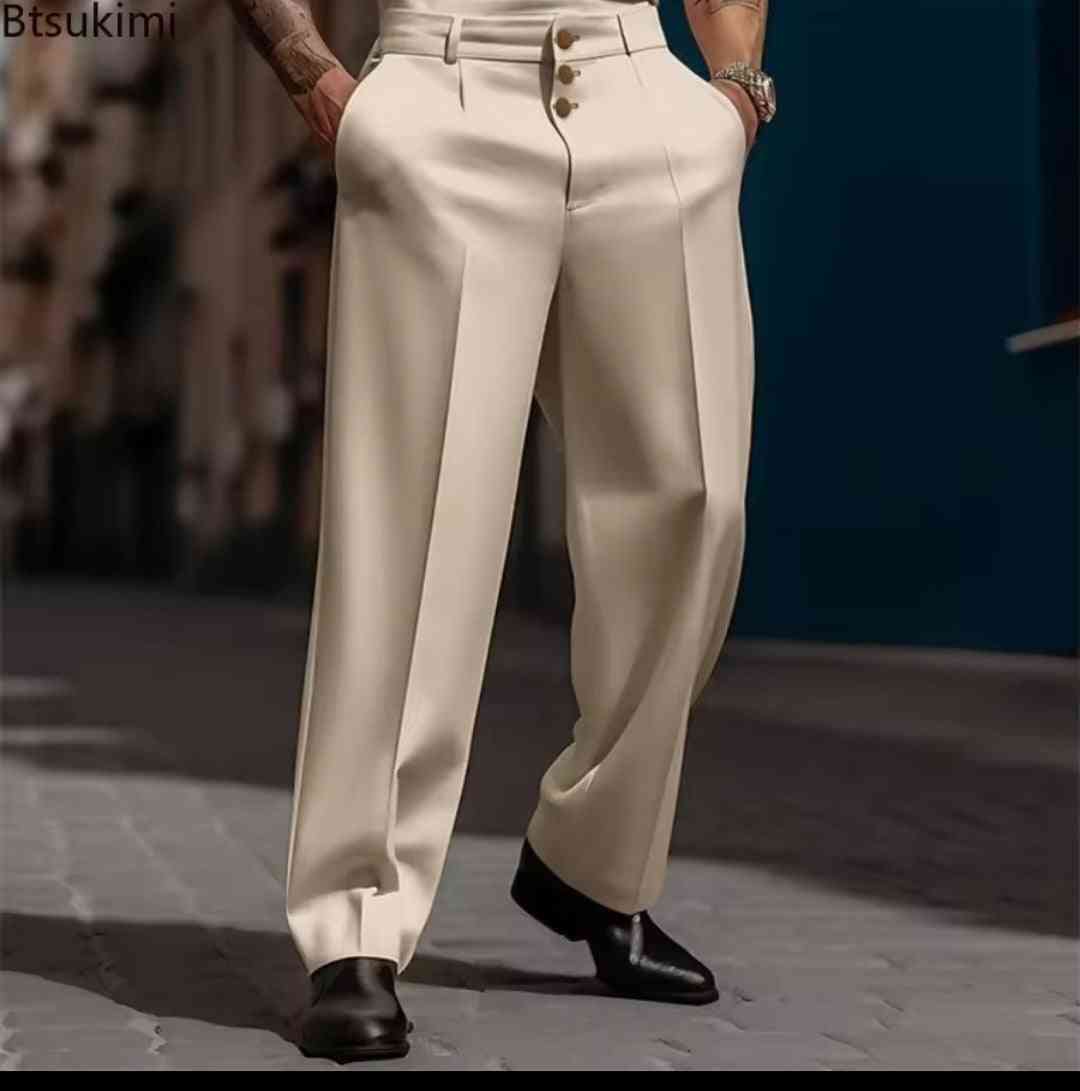 Men's Formal Straight - Leg Dress Pants – Three - Button Solid Trousers - GLITCH - BELLE