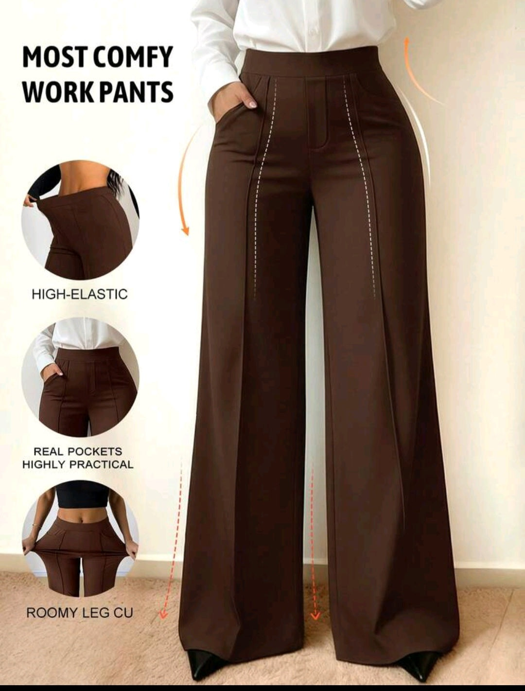 Women's High-Waist Wide Leg Pants – Elastic Waist, Real Pockets, Quiet Luxury