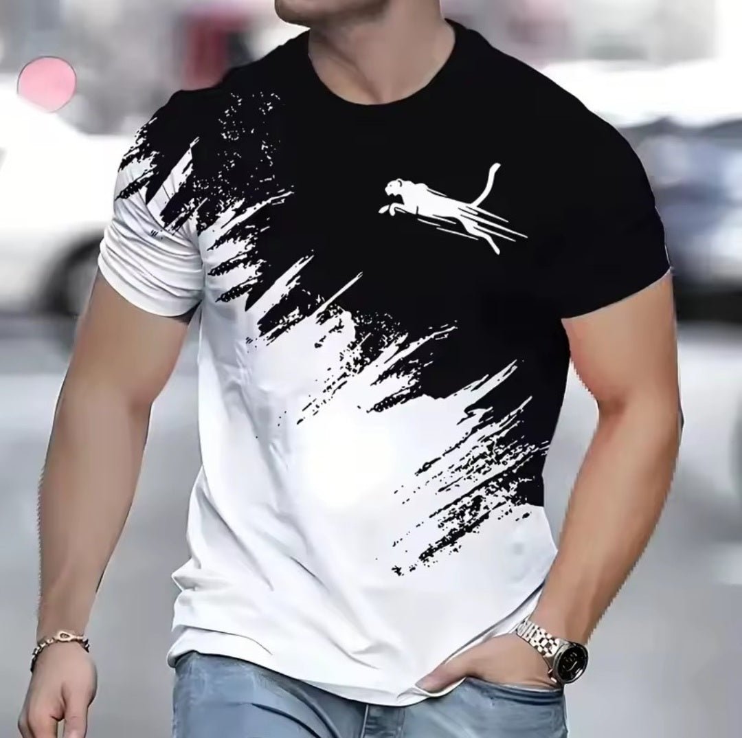 Men's 3D Animal Print Oversized Street Tee - GLITCH - BELLE