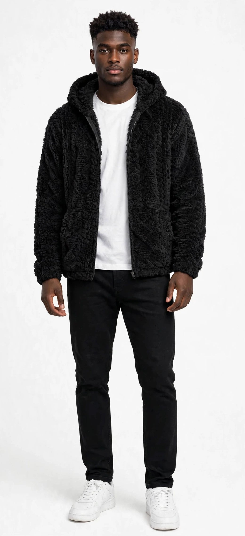 Jacquard Plush Zip-Up Hoodie Cardigan – Men's