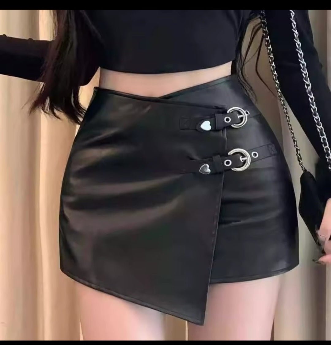 Sexy Irregular A - Shape High Waist PU Leather Hip Mini Skirt - GLITCH - BELLE