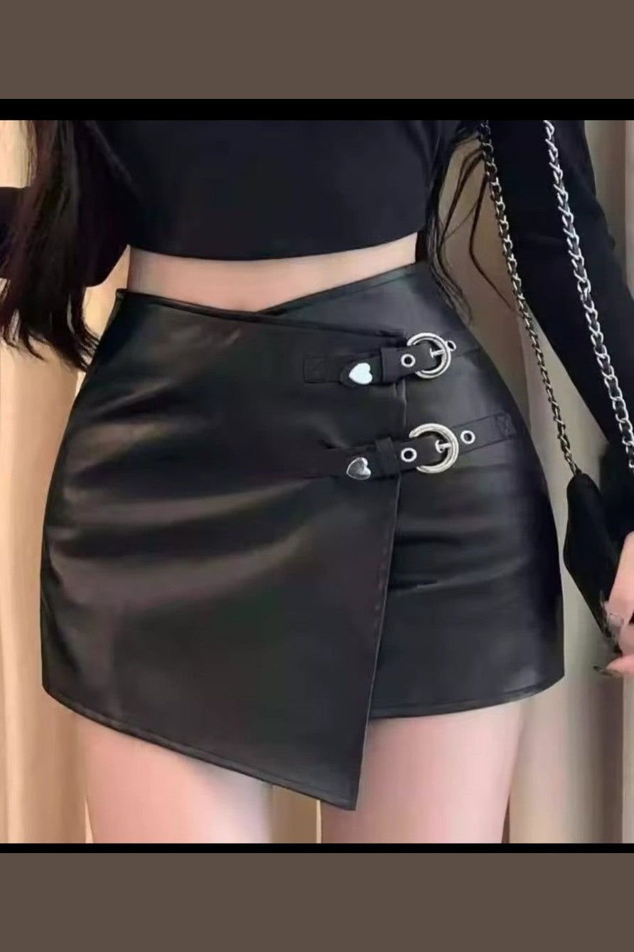 Sexy Irregular A-Shape High Waist PU Leather Hip Mini Skirt - GLITCH-BELLE