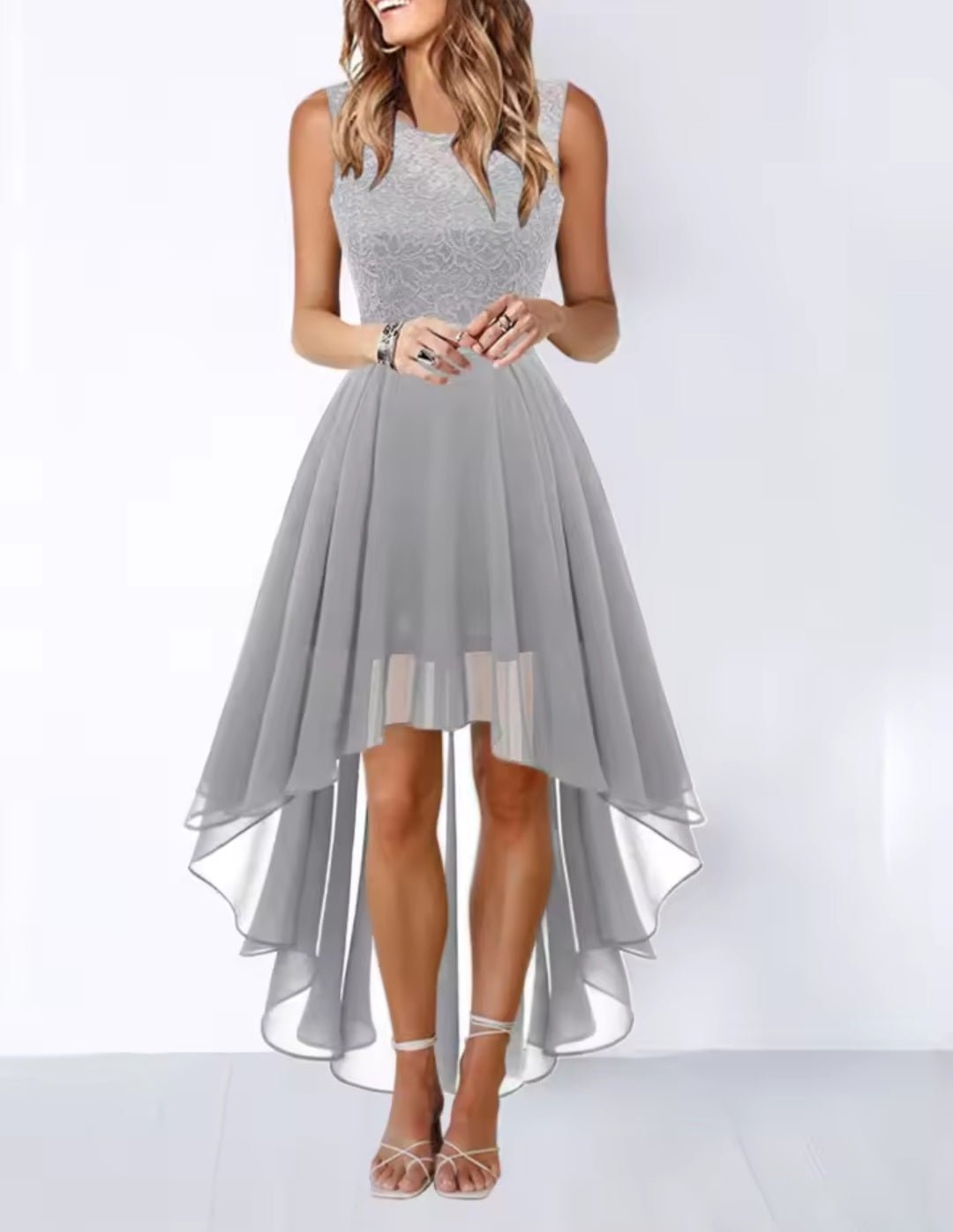 Elegant High - Waisted Chiffon High - Low Dress - Wedding Guest Formal - GLITCH - BELLE