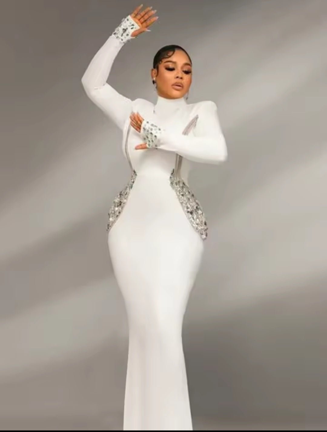 Women's Turtleneck Diamond Crystal Bandage Gown - GLITCH - BELLE