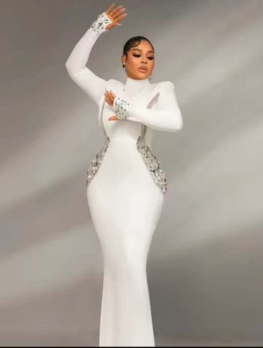 Women's Turtleneck Diamond Crystal Bandage Gown