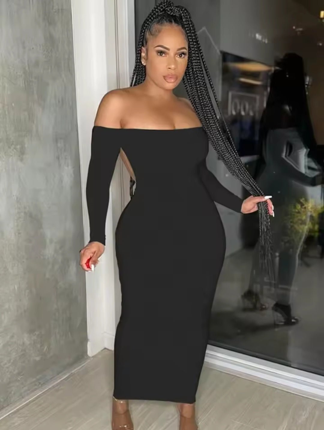 Sexy Deep V Backless Pleating Slim Bodycon Long Dress - GLITCH - BELLE