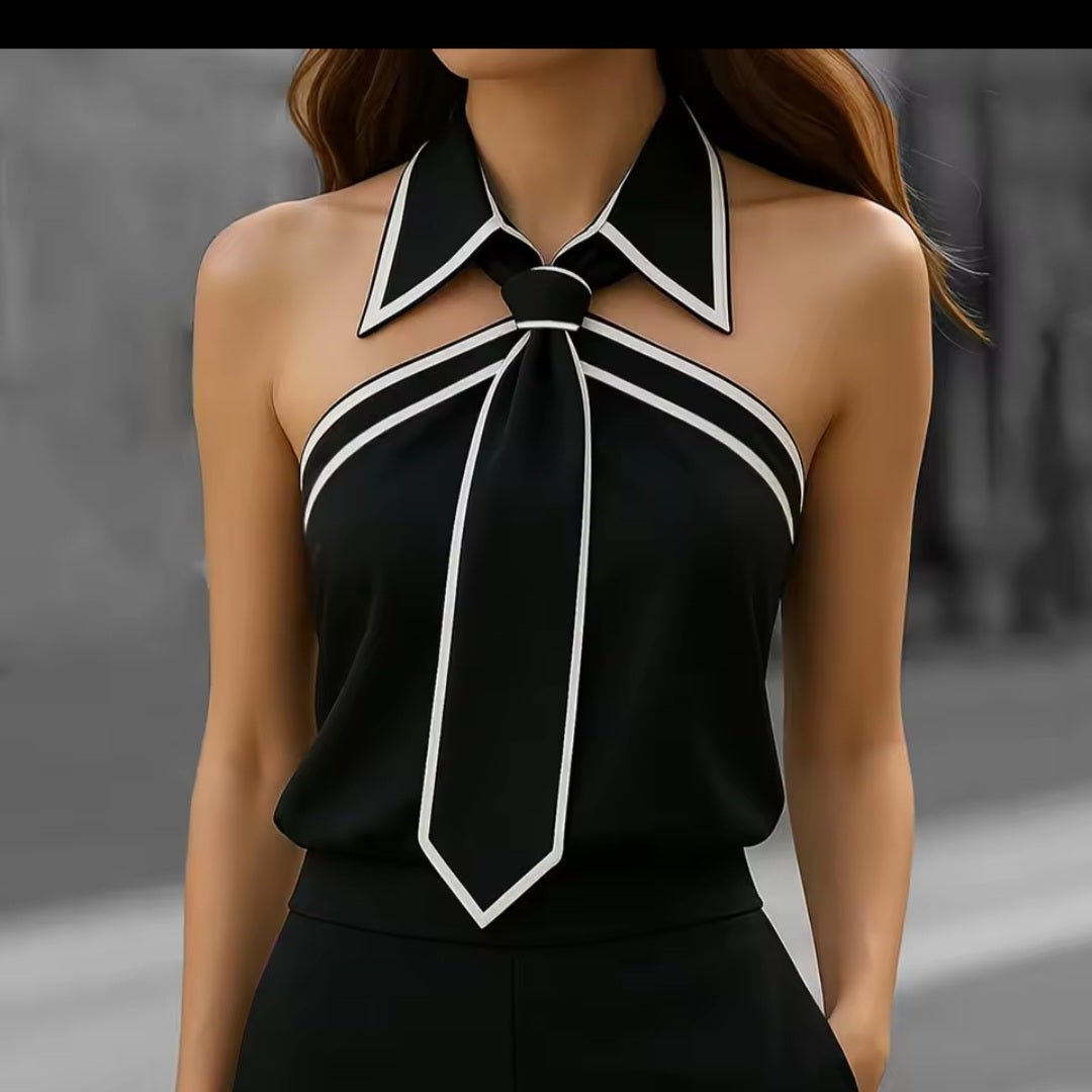 Halter Neck Tie Sleeveless Blouse – Women's Lapel Camisole Tank Top - GLITCH - BELLE
