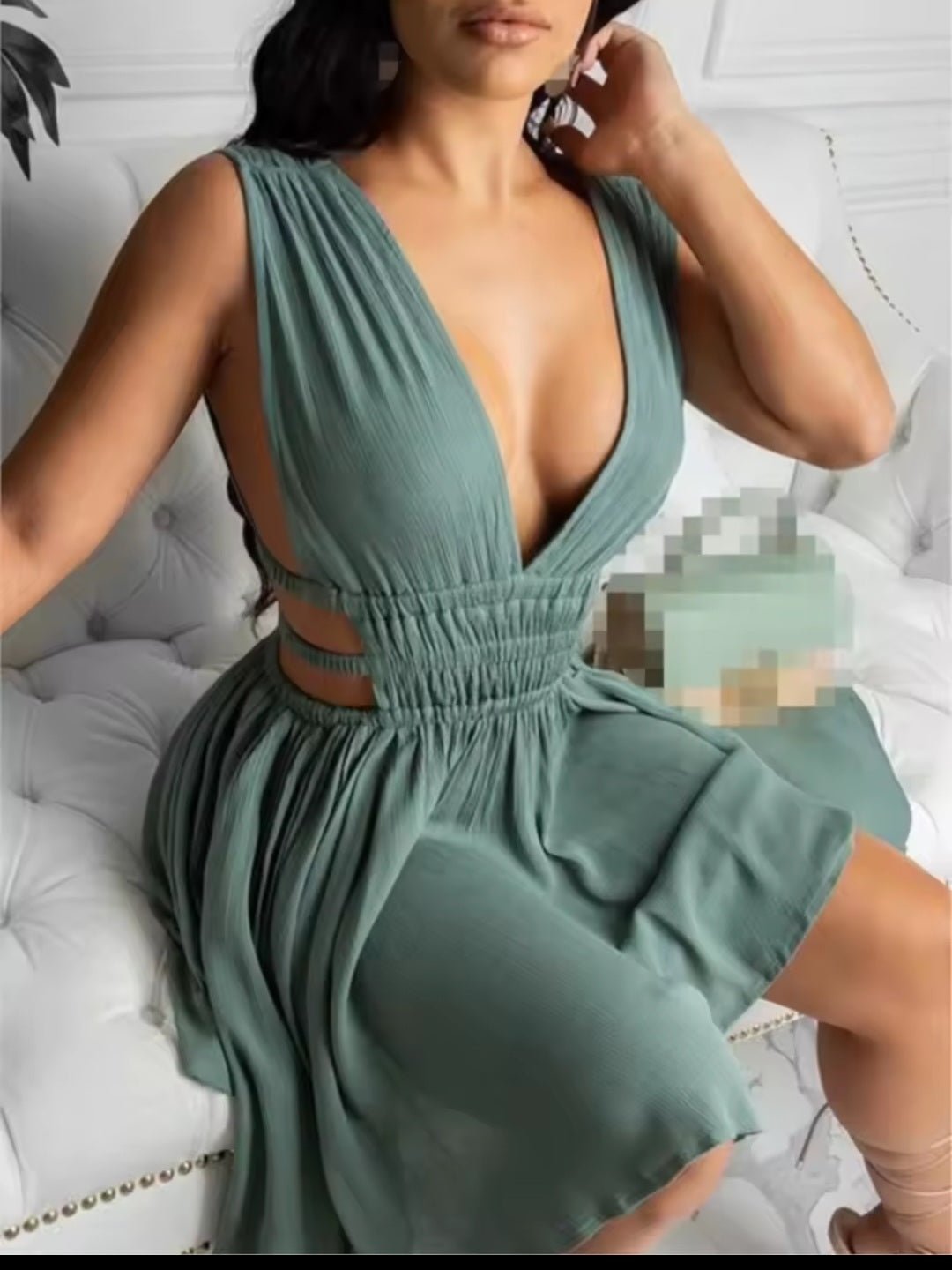 Spring/Summer Women's Elegant Sleeveless Cutout Ruched Backless Dress - GLITCH - BELLE