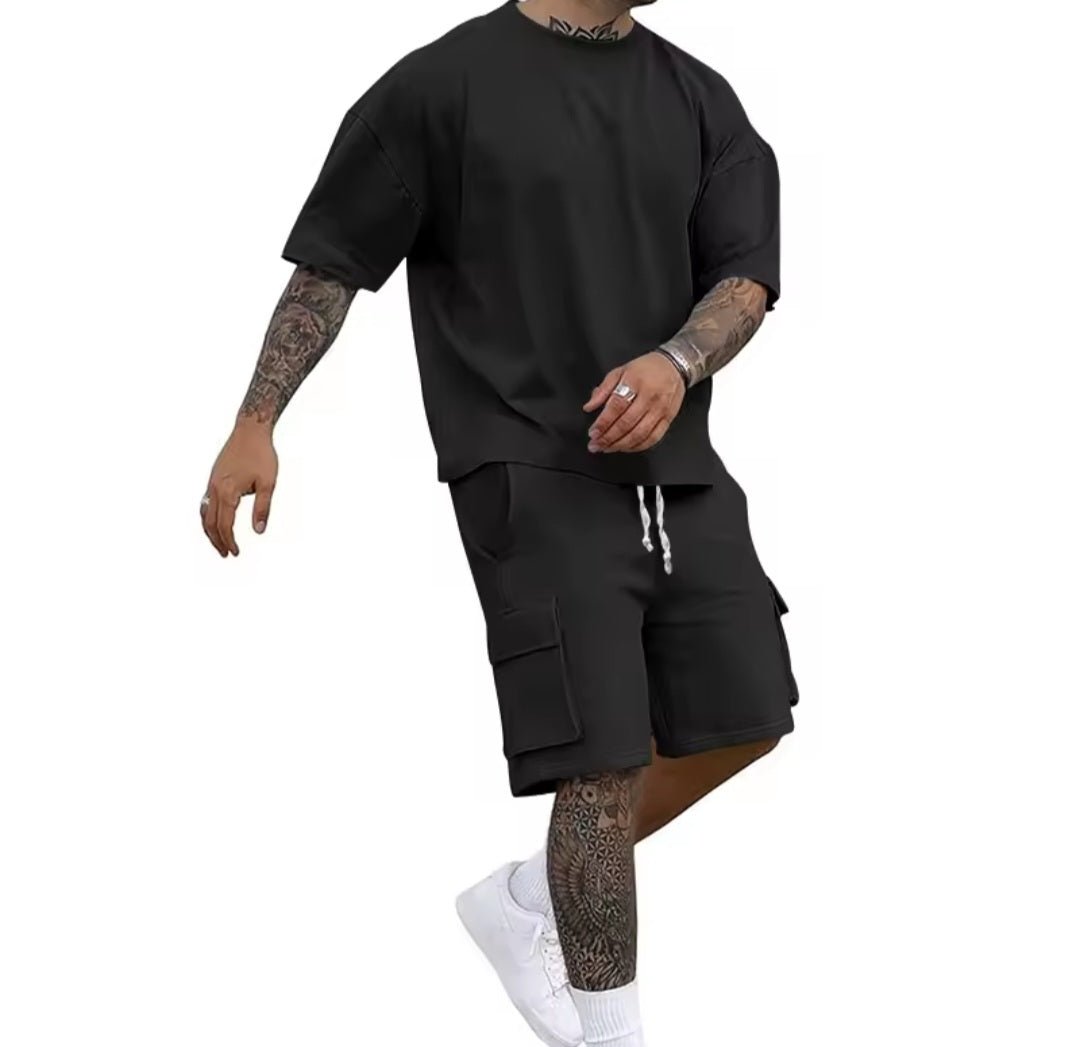 Summer Men's Casual Sporty T-Shirt Shorts Set - GLITCH - BELLE
