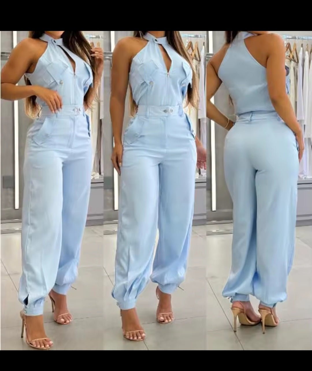 2025 Summer Women's Sleeveless Slim Fit Top & Wide - Leg Work Pants 2 - Piece Suit - GLITCH - BELLE
