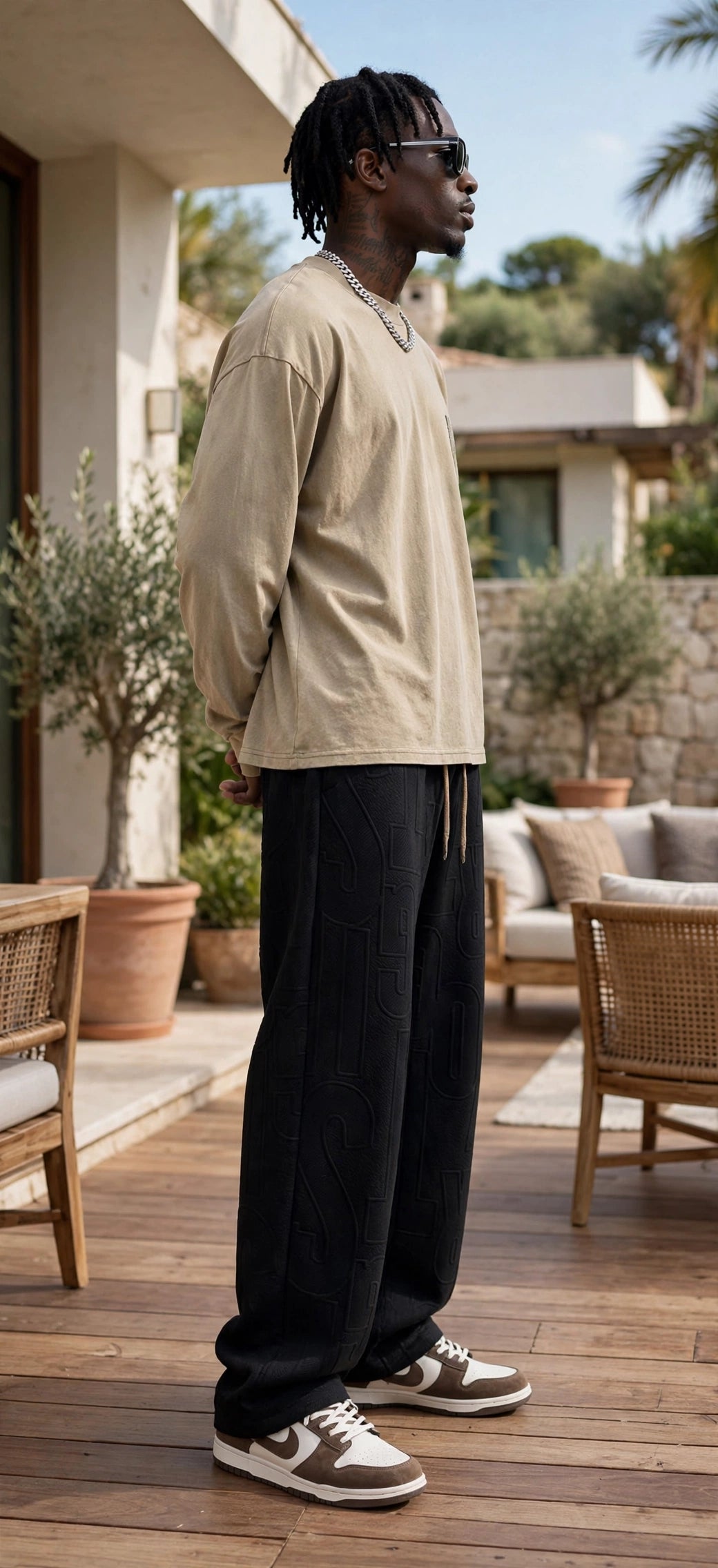 Men's Straight Leg Jacquard Trousers – Elastic Waist Casual Pants