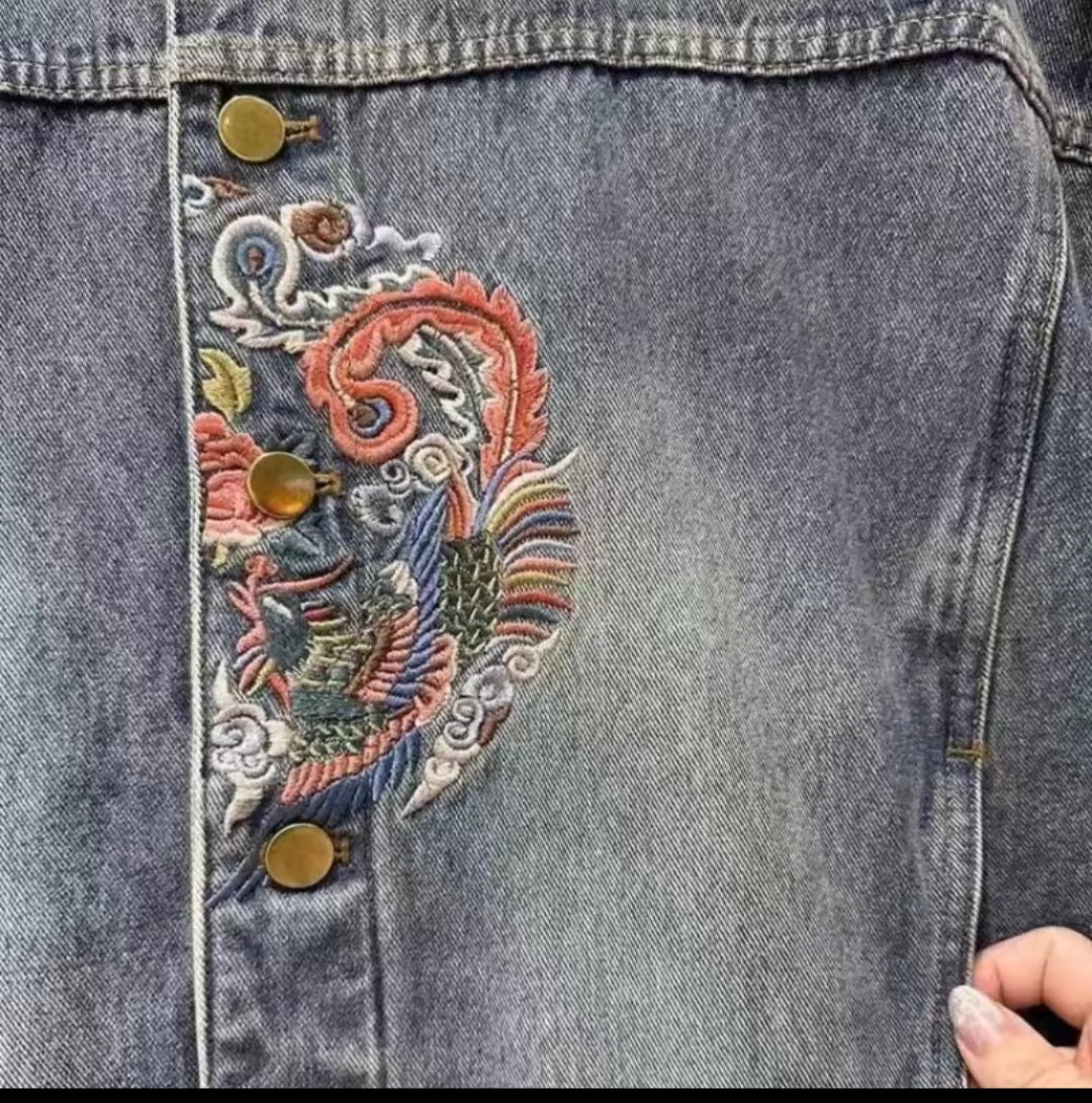 Embroidery Denim Jacket – Chinese Retro National Style - GLITCH - BELLE