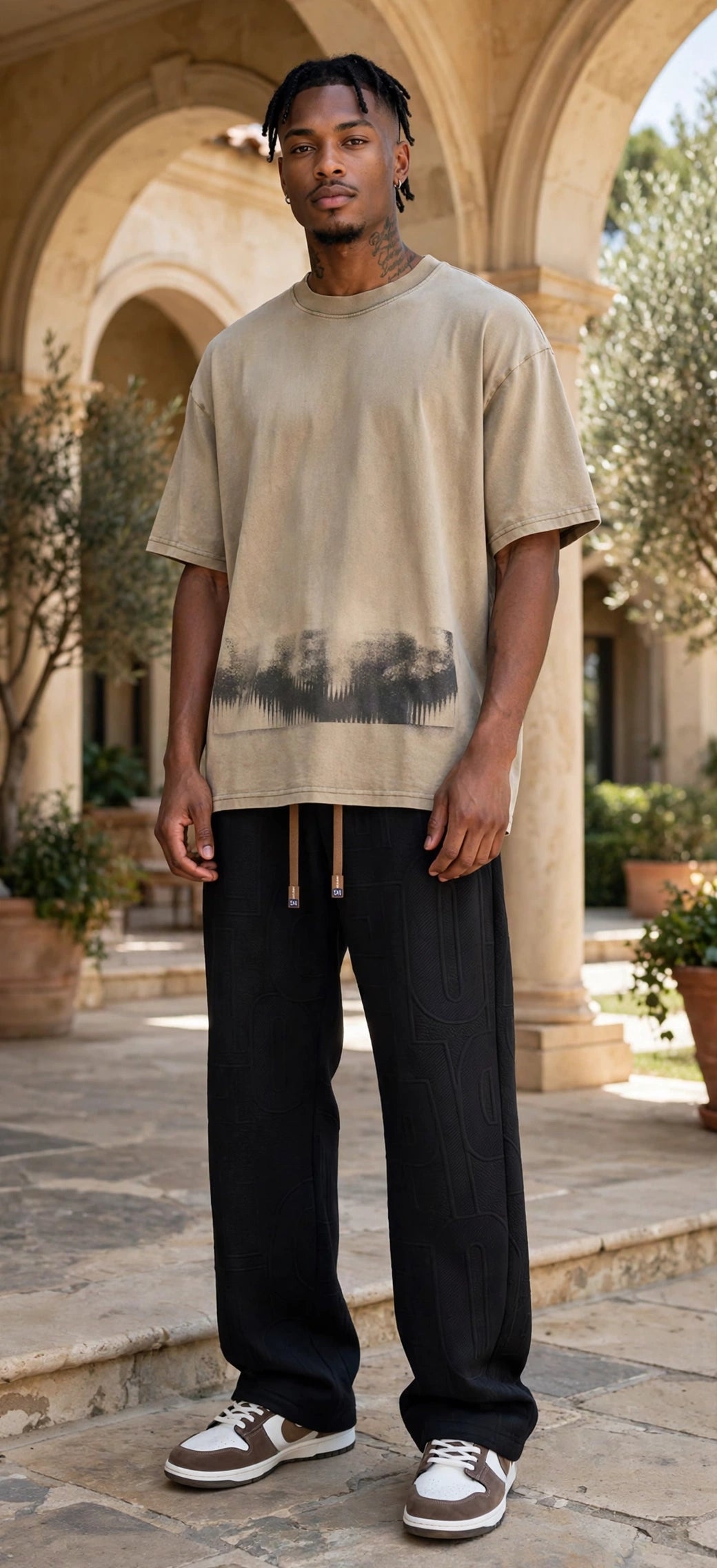 Men's Straight Leg Jacquard Trousers – Elastic Waist Casual Pants