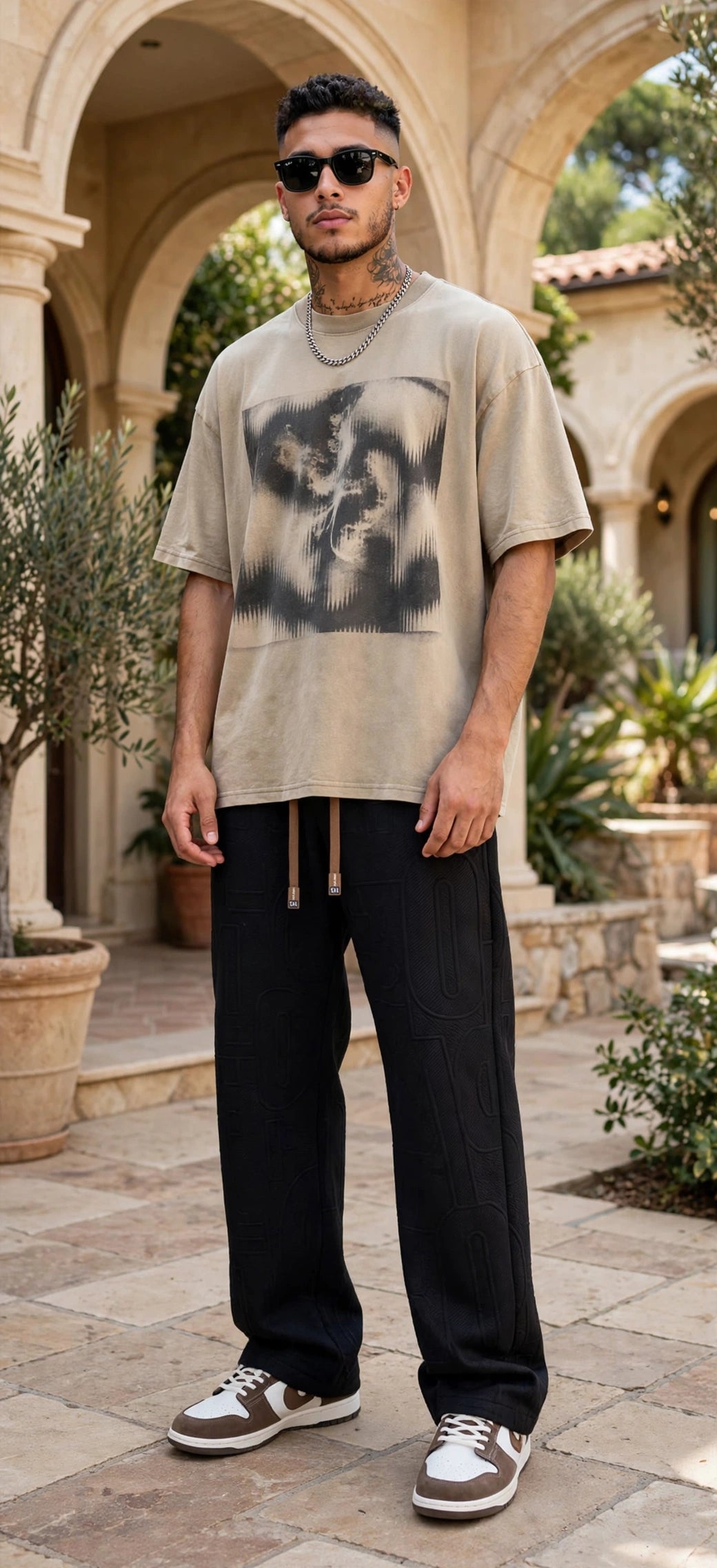 Men's Straight Leg Jacquard Trousers – Elastic Waist Casual Pants