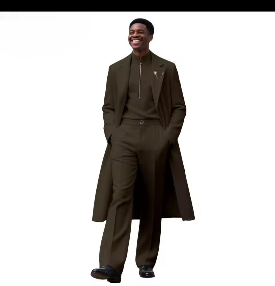 Men's African 3 - Piece Dashiki Set – Brooch Coat, Zip Shirt & Trousers | Formal Wedding Wear - GLITCH - BELLE