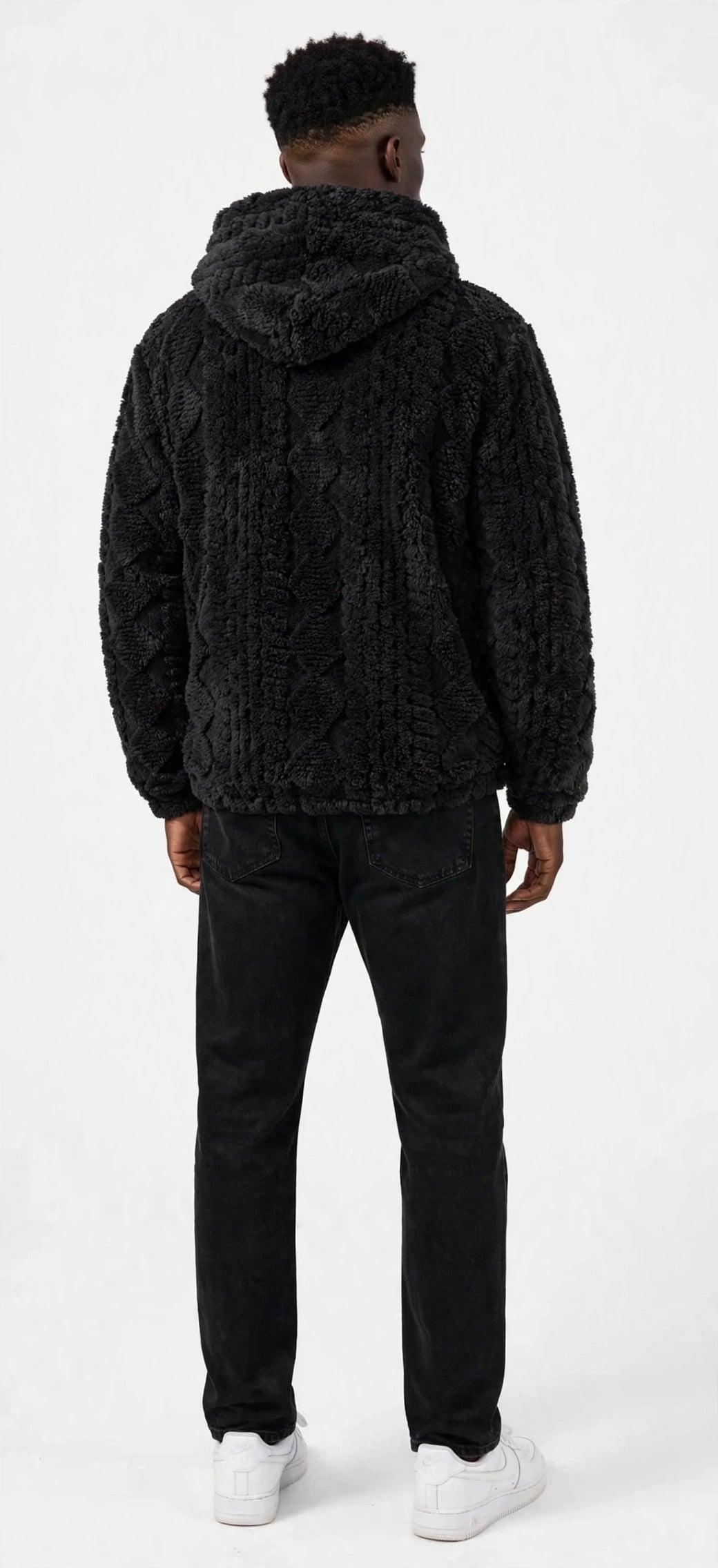 Jacquard Plush Zip-Up Hoodie Cardigan – Men's