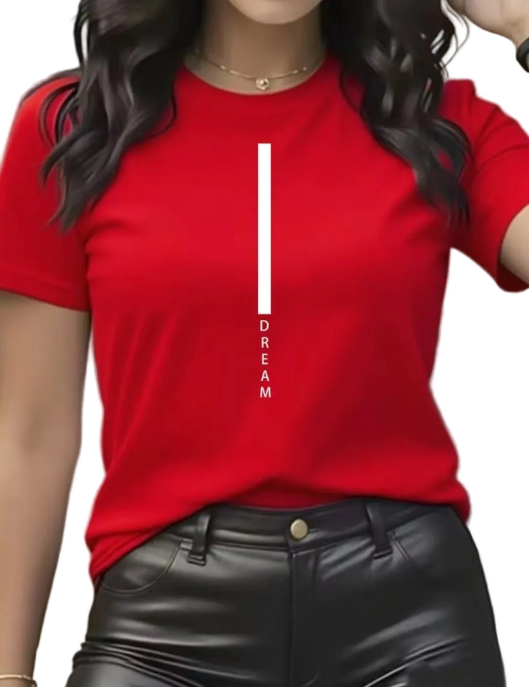 DREAM Letter Print Women's Loose - Fit Cotton T-Shirt - GLITCH - BELLE