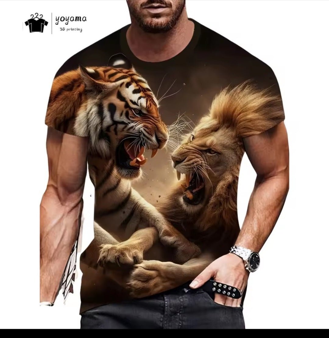 Vintage Tiger Graphic T-Shirt – Men's Oversized Short Sleeve Tee - GLITCH - BELLE