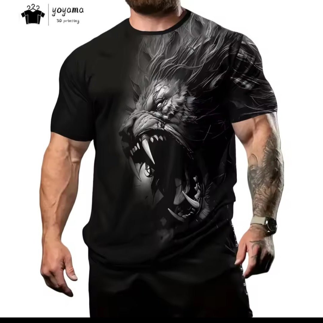 Vintage Tiger Graphic T-Shirt – Men's Oversized Short Sleeve Tee - GLITCH - BELLE