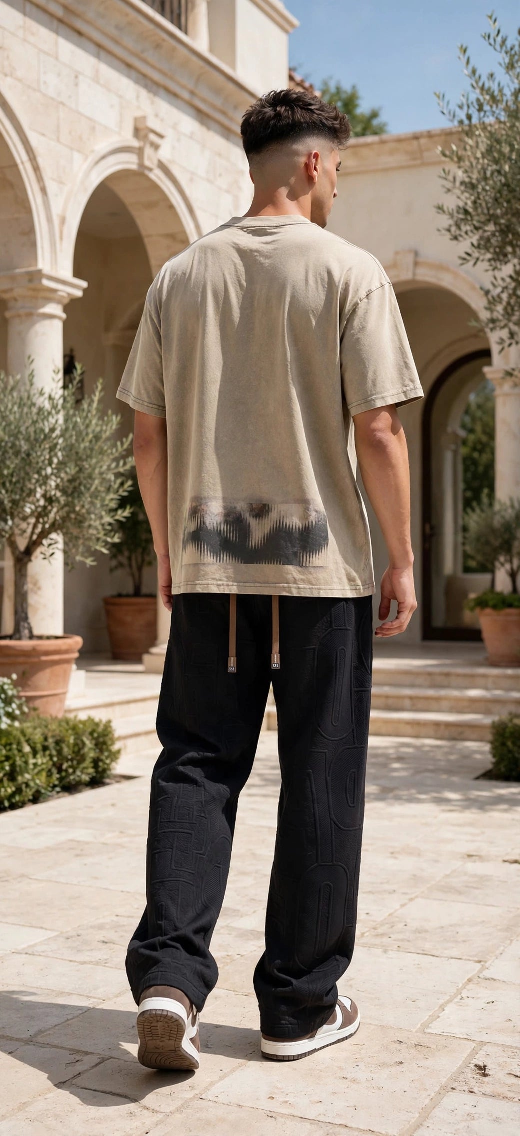 Men's Straight Leg Jacquard Trousers – Elastic Waist Casual Pants