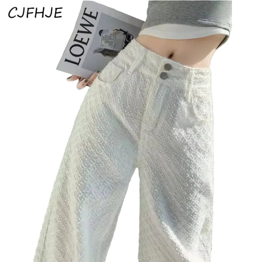 High Waist Straight Wide Leg Jeans – Korean Classic Full Length Denim Pants