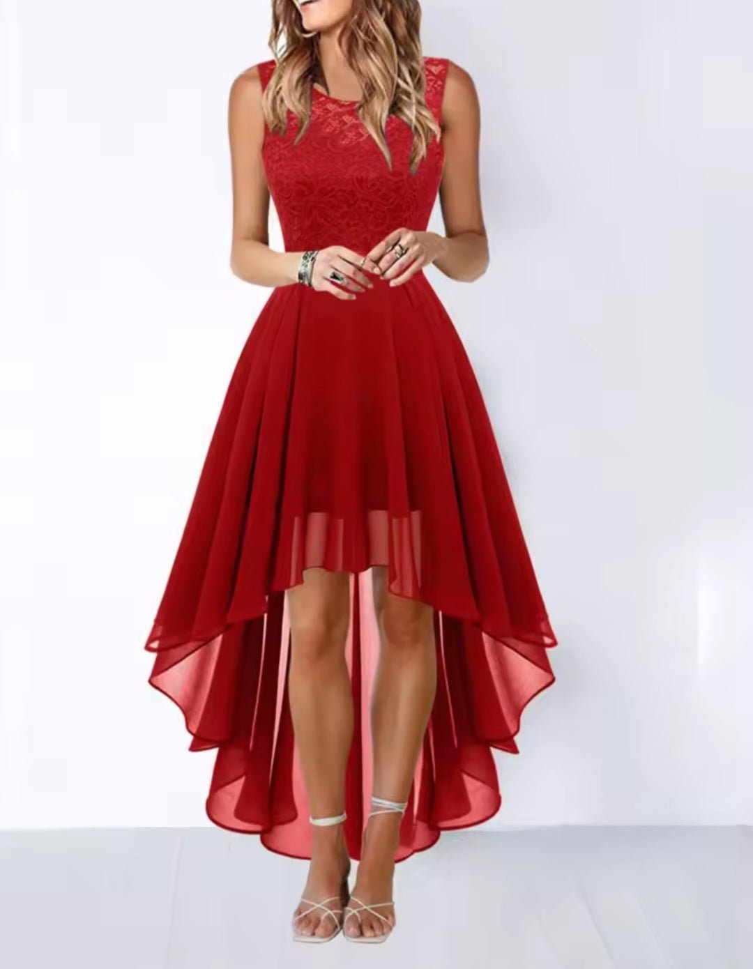 Elegant High - Waisted Chiffon High - Low Dress - Wedding Guest Formal - GLITCH - BELLE