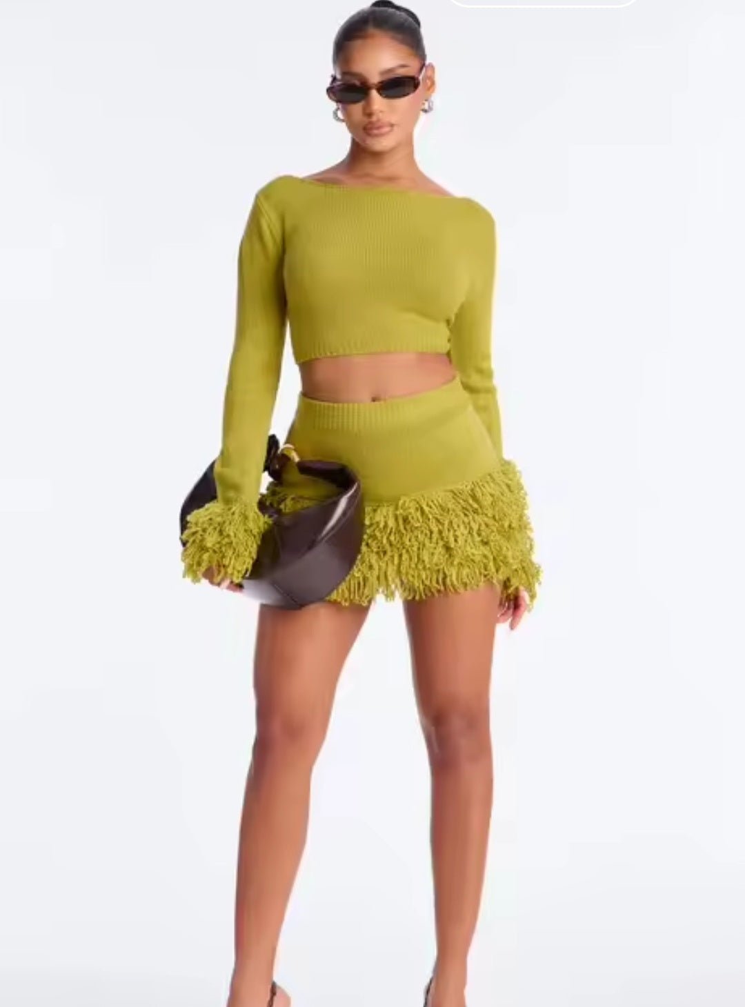 Winter Tassel 2 - Piece Set – Long Sleeve Crop Top & Mini Skirt Streetwear Outfit - GLITCH - BELLE