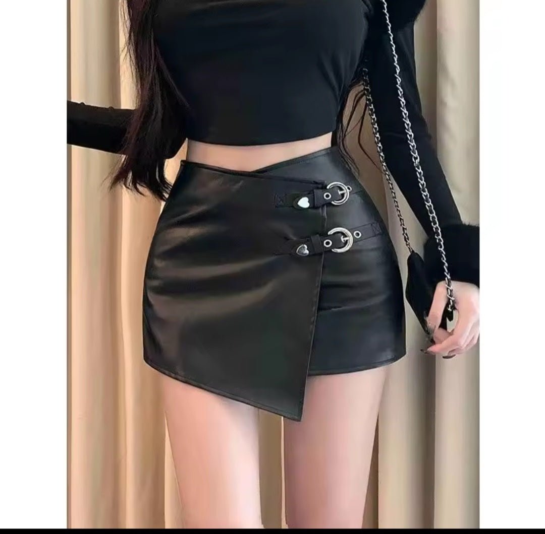 Sexy Irregular A - Shape High Waist PU Leather Hip Mini Skirt - GLITCH - BELLE