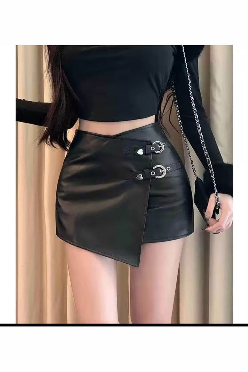 Sexy Irregular A-Shape High Waist PU Leather Hip Mini Skirt - GLITCH-BELLE